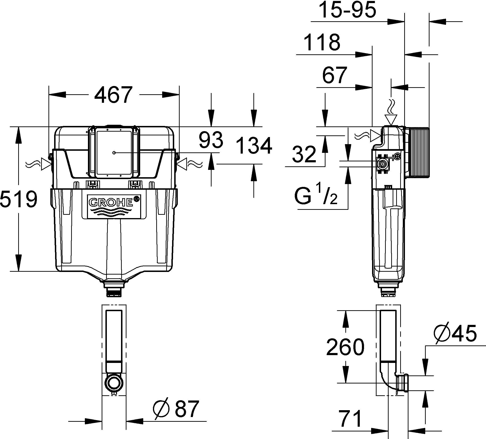 Смывной бачок скрытого монтажа Grohe GD2 38661000 - 15