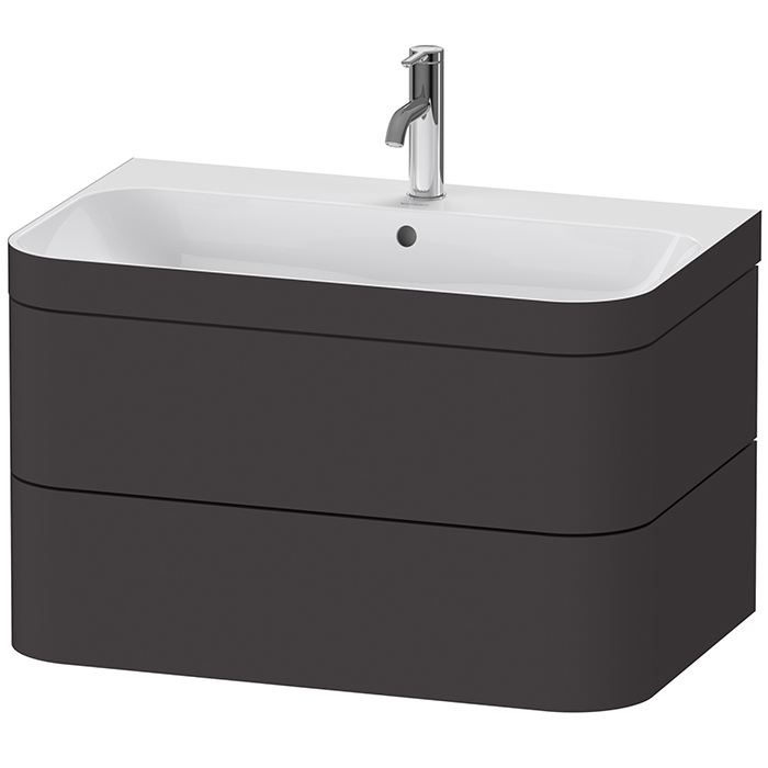 DURAVIT HAPPY D.2 PLUS Комплект мебели 775х490х468 мм, 2 ящ, с 1 отв для смес, в компл.с сиф и донным клап, раковина bi-color, цвет Графит супермат HP4637O8080 - 0