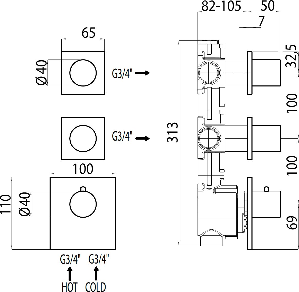 Скрытая часть Bossini OKI 2 Outlets LP Z030201 Z030201000 - 1