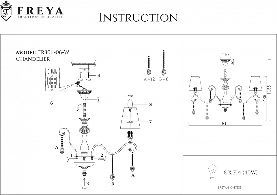 Подвесная люстра Freya Adelaide FR2306-PL-06-W - 4