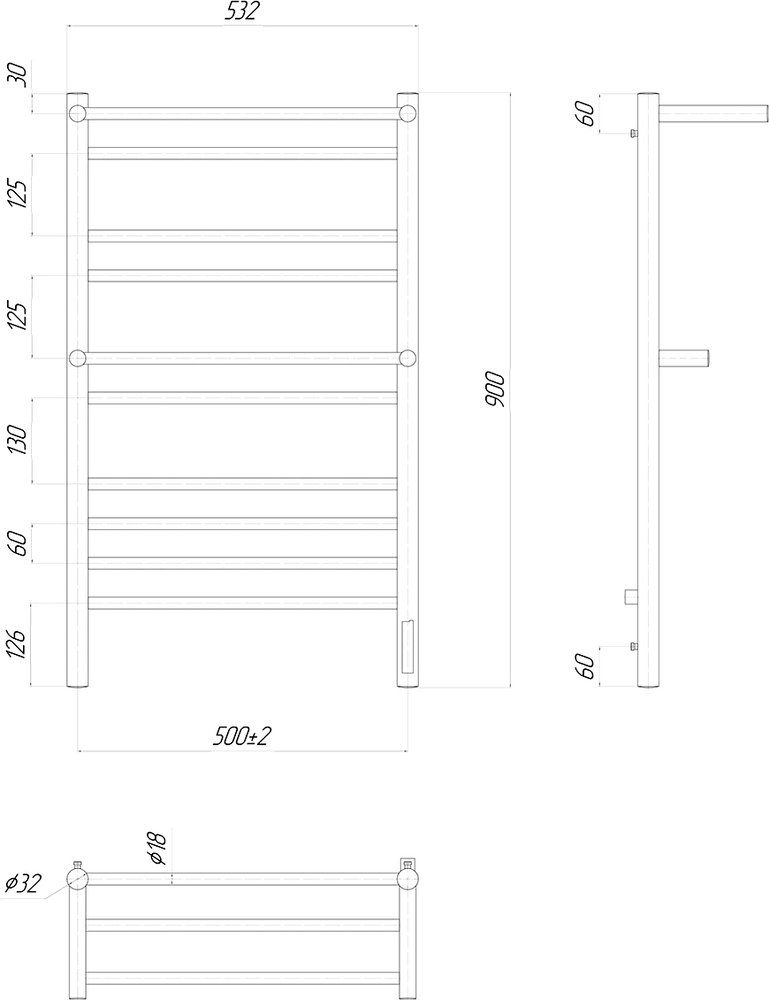 Полотенцесушитель электрический Lemark Pramen LM33910Z П10 500x900, диммер справа, хром - 1