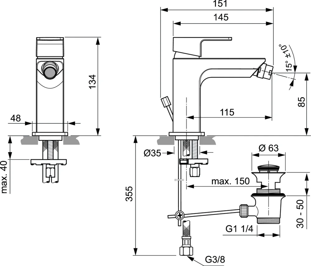 Смеситель для биде Ideal Standard Edge хром A7118AA - 10