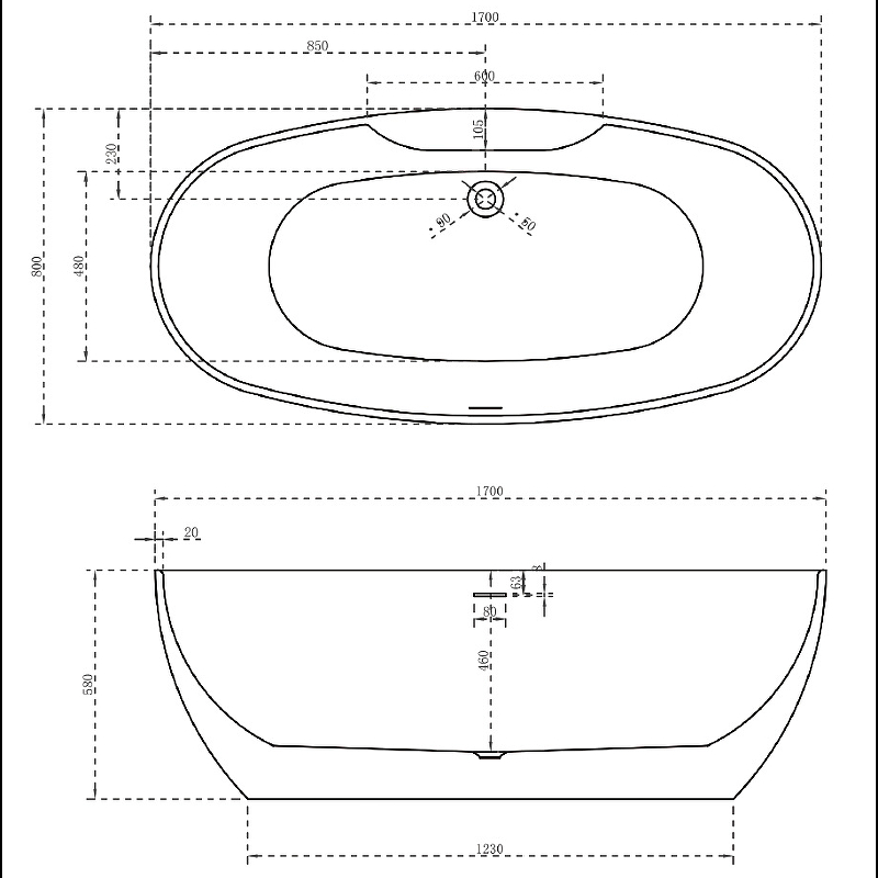 Акриловая ванна ABBER 170х80 белый  AB9323 - 4