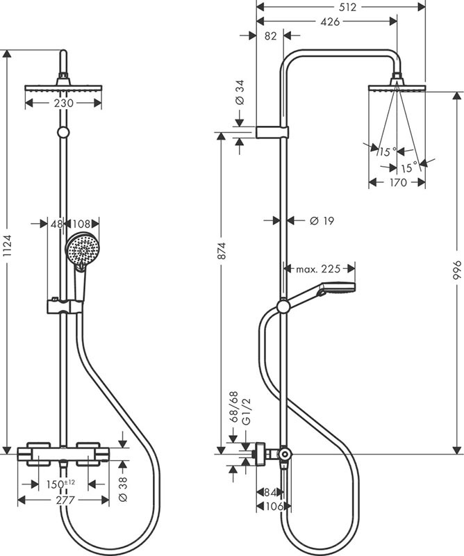Душевая стойка Hansgrohe Vernis Shape 26286670 Showerpipe 230 1jet с термостатом, черный - 1