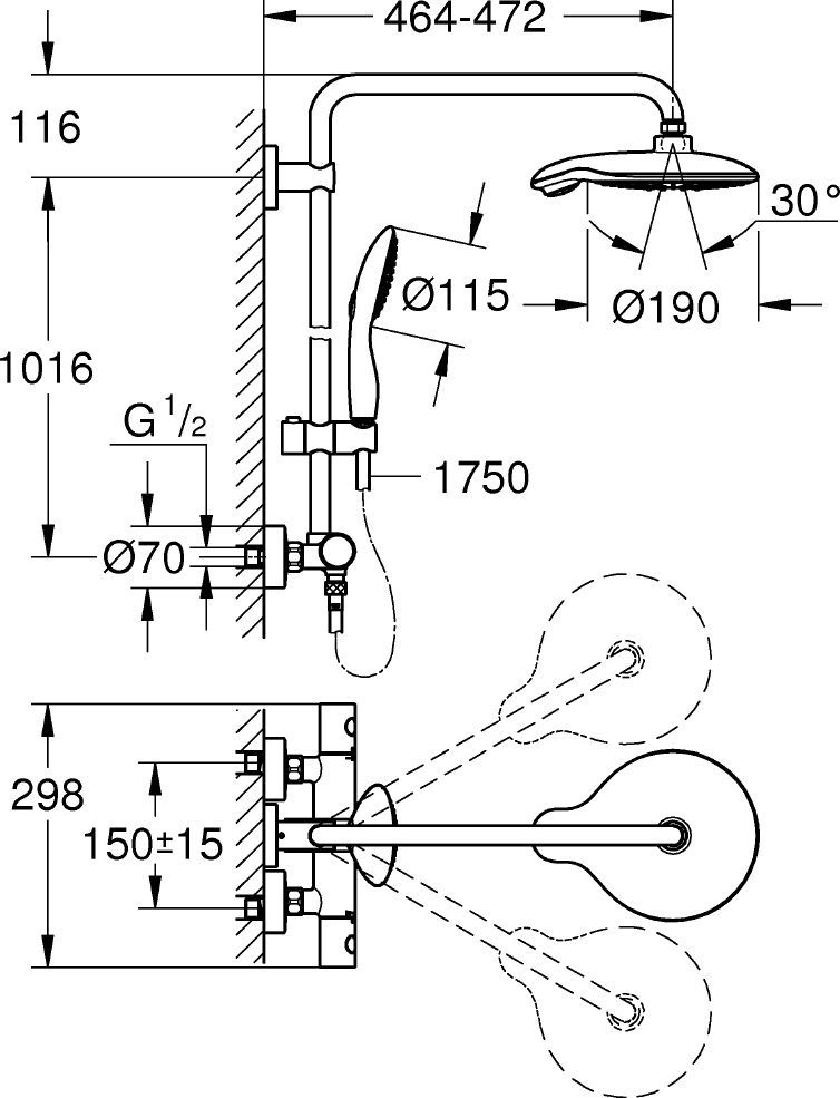 Душевая стойка Grohe Euphoria Power&Soul System 190 26186000 - 3