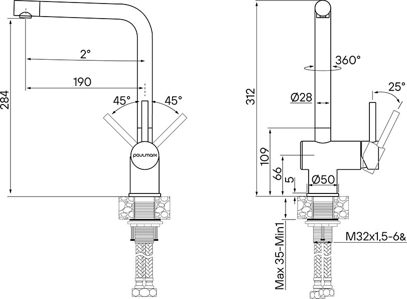 Смеситель для кухни Paulmark Spring нержавеющая сталь Sp212067-SS - 2