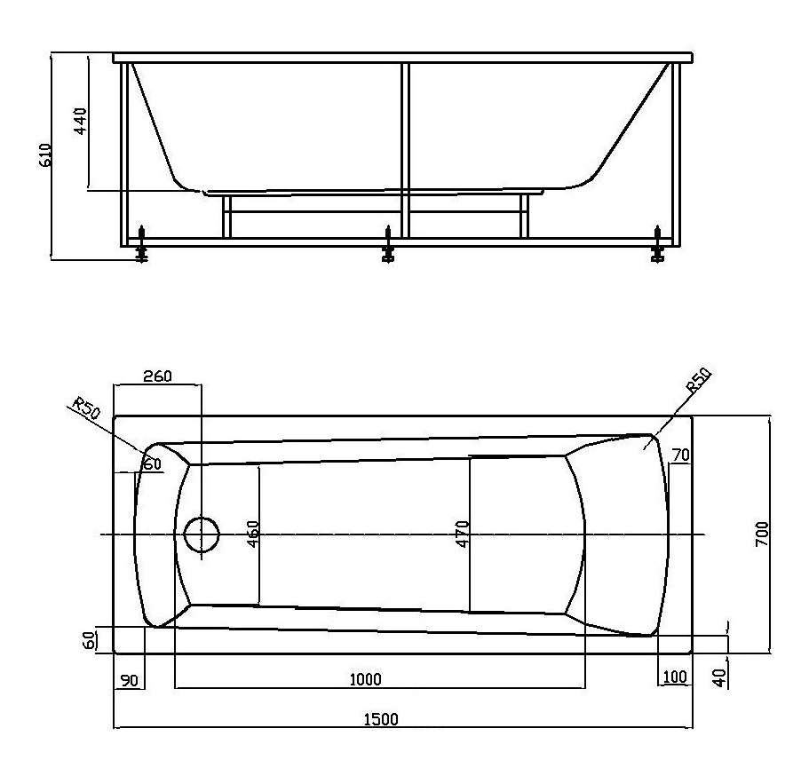 Акриловая ванна Aquatek Либра 150x70 см LIB150N-0000002, белый - 1