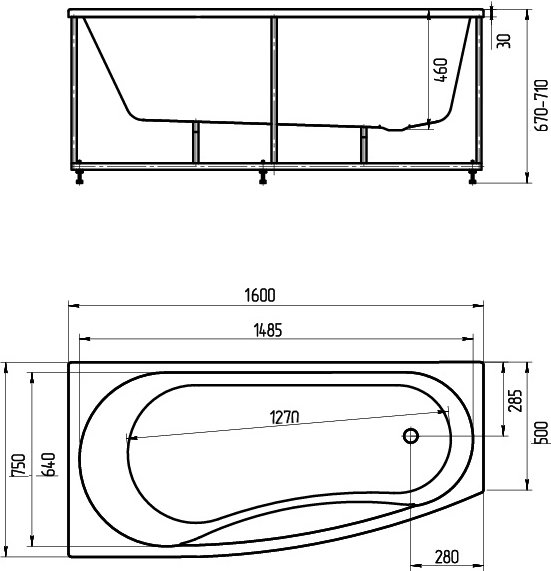 Акриловая ванна Акватек Пандора 160x75 L, с фронтальным экраном PAN160-0000038 - 4