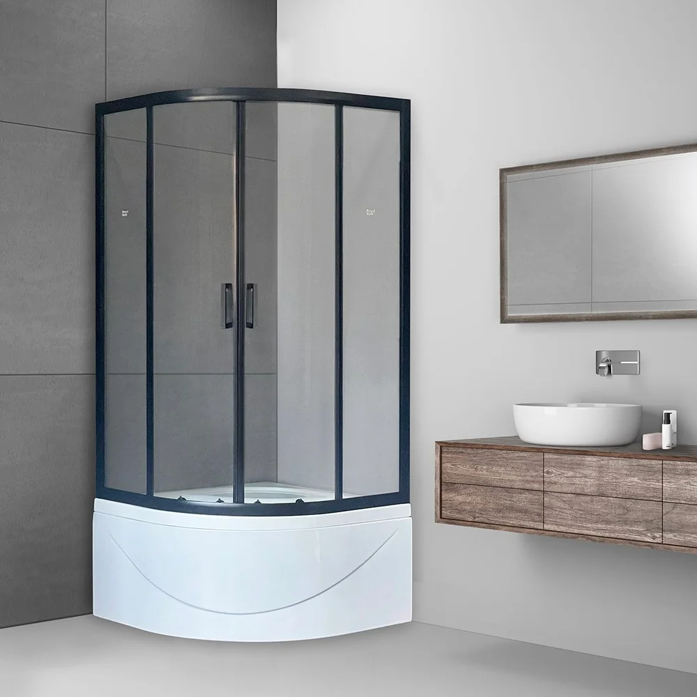 Душевой уголок Royal Bath ВК 100х100 с поддоном профиль черный стекло прозрачное RB100BK-T-BL - 1