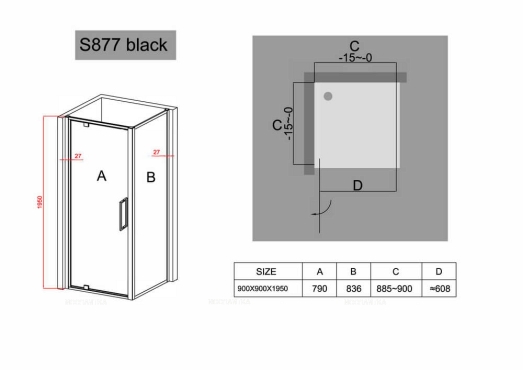 Душевой уголок Black&White Stellar Wind 90х90 черный матовый 8779090 - 2