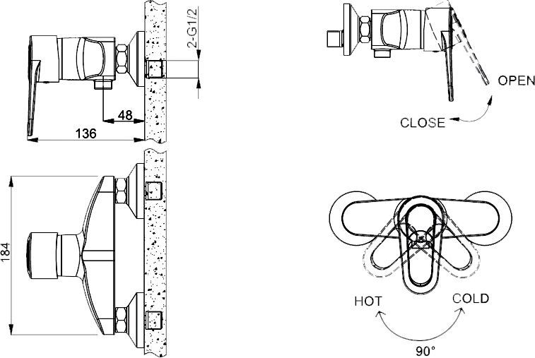 Смеситель Bravat Loop F9124182CP-01 для душа F9124182CP-01-RUS - 1