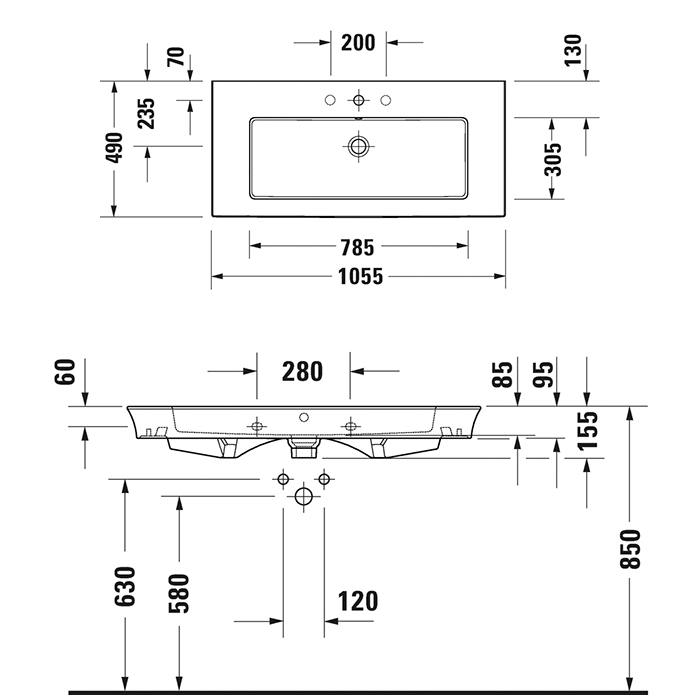 DURAVIT (White Tulip) Умывальник 1050 х 490 мм, с отверстием под смеситель, с переливом, белый 2363100000 - 1