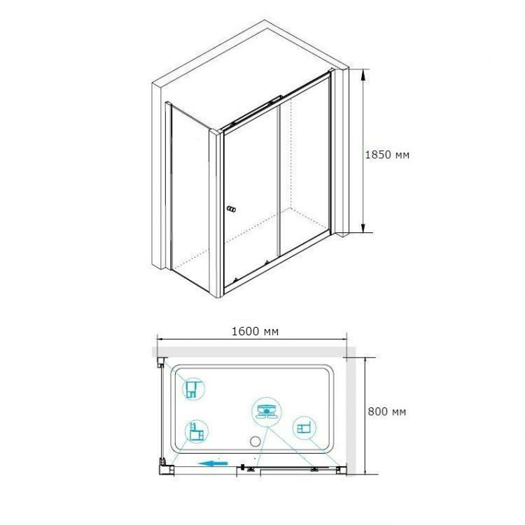 Душевой уголок RGW Classic CL-48-1 160x80 профиль хром стекло прозрачное 320948168-011 - 2