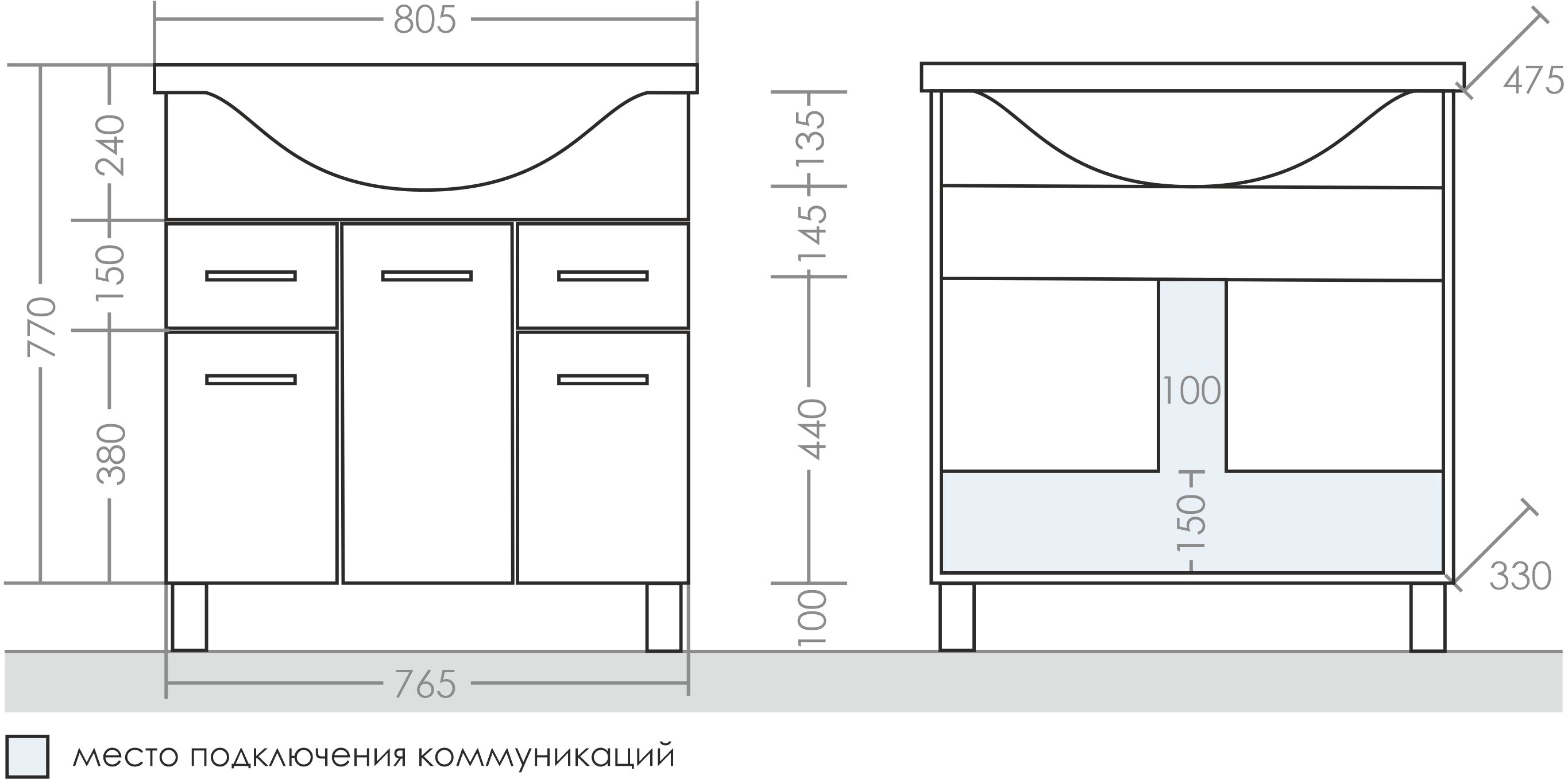 Тумба для комплекта СанТа Эльбрус 80 белый 201115 - 4