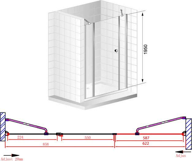 Душевая дверь Cezares Elena 150х195 хром стекло прозрачное ELENA-W-B-13-60+60/30-C-Cr - 6