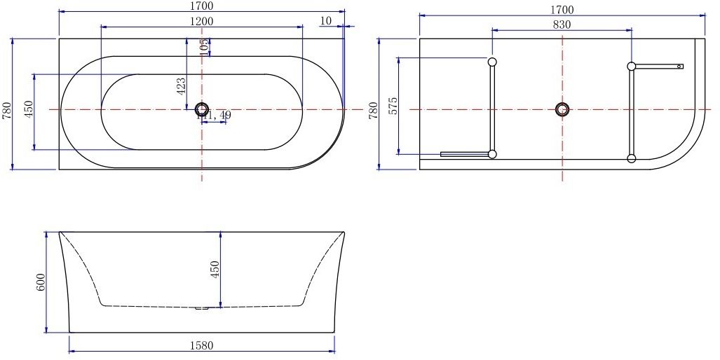 Акриловая ванна Allen Brau Priority 170x80 2.31001.20/AM белый глянец (панель антрацит) - 1