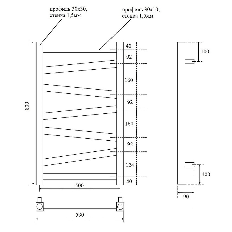 Полотенцесушитель электрический Point Феникс 50х80 черный PN15158BE - 1