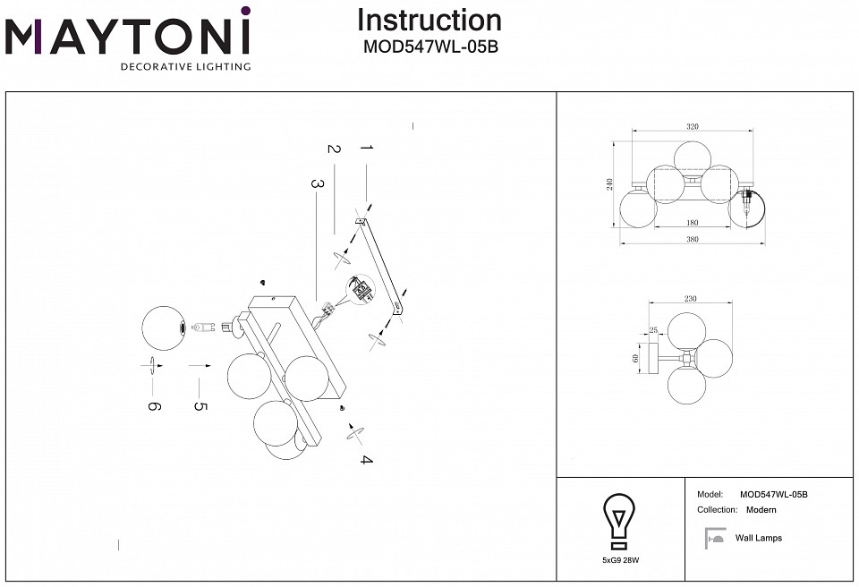 Бра Maytoni Dallas MOD547WL-05B - 1