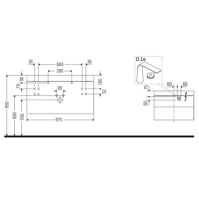 Duravit Happy D.2 Plus Тумба подвесная с умывальником 975х490х468 мм, с 1 отв под смесит, 2 ящика, выпуск и сифон в комплекте, цвет белый глянцевый HP4348O2222 - 1