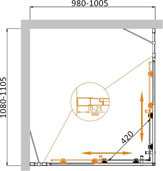 Душевой уголок Cezares Molveno AH 22 110/100 P Cr MOLVENO-AH-22-110/100-P-Cr - 3