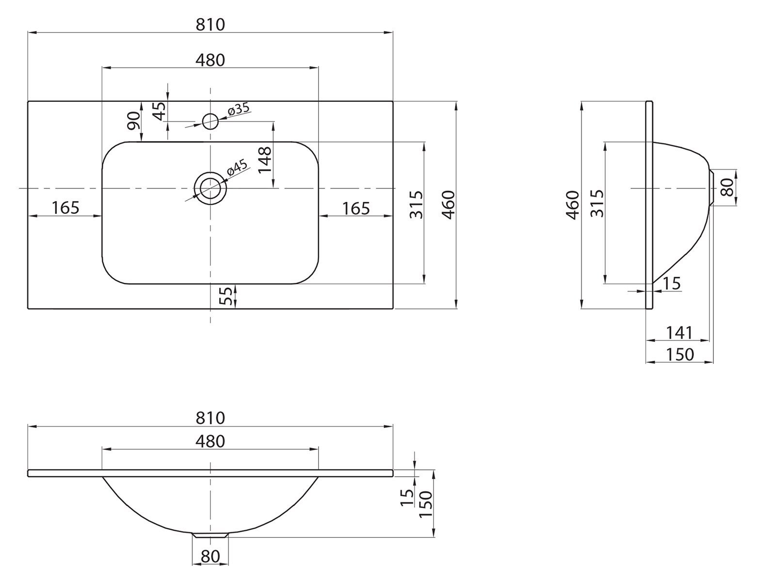 Раковина мебельная BelBagno 80 белый матовый  BB810/465-LV-VTR-BO - 2