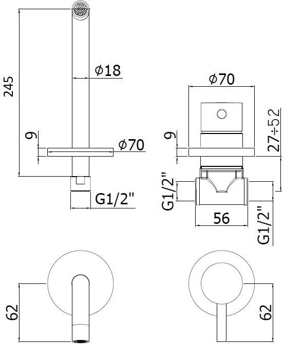 Смеситель Paffoni Light LIG007NO70 С ВНУТРЕННЕЙ ЧАСТЬЮ, для раковины - 2