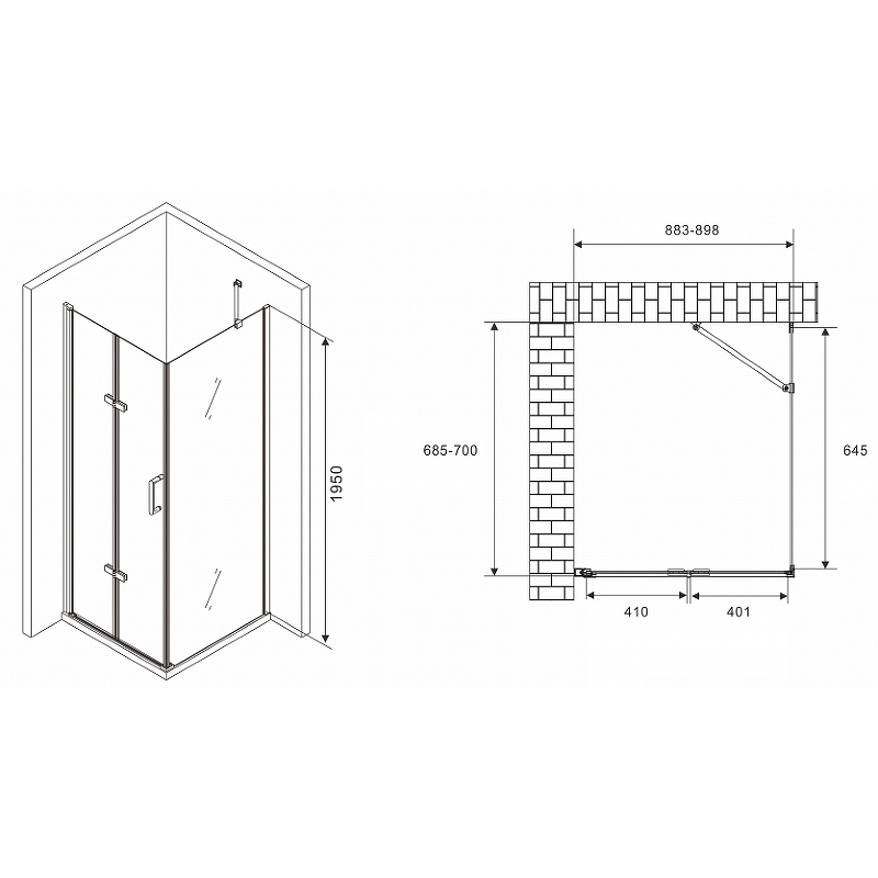 Душевой уголок Abber Zart 90x70 профиль хром стекло прозрачное AG08090P-S71 - 2