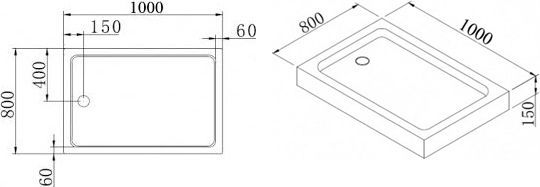 Поддон для душа Cezares Tray прямоугольный 100/80, акриловый TRAY-A-AH-100/80-15-W - 2