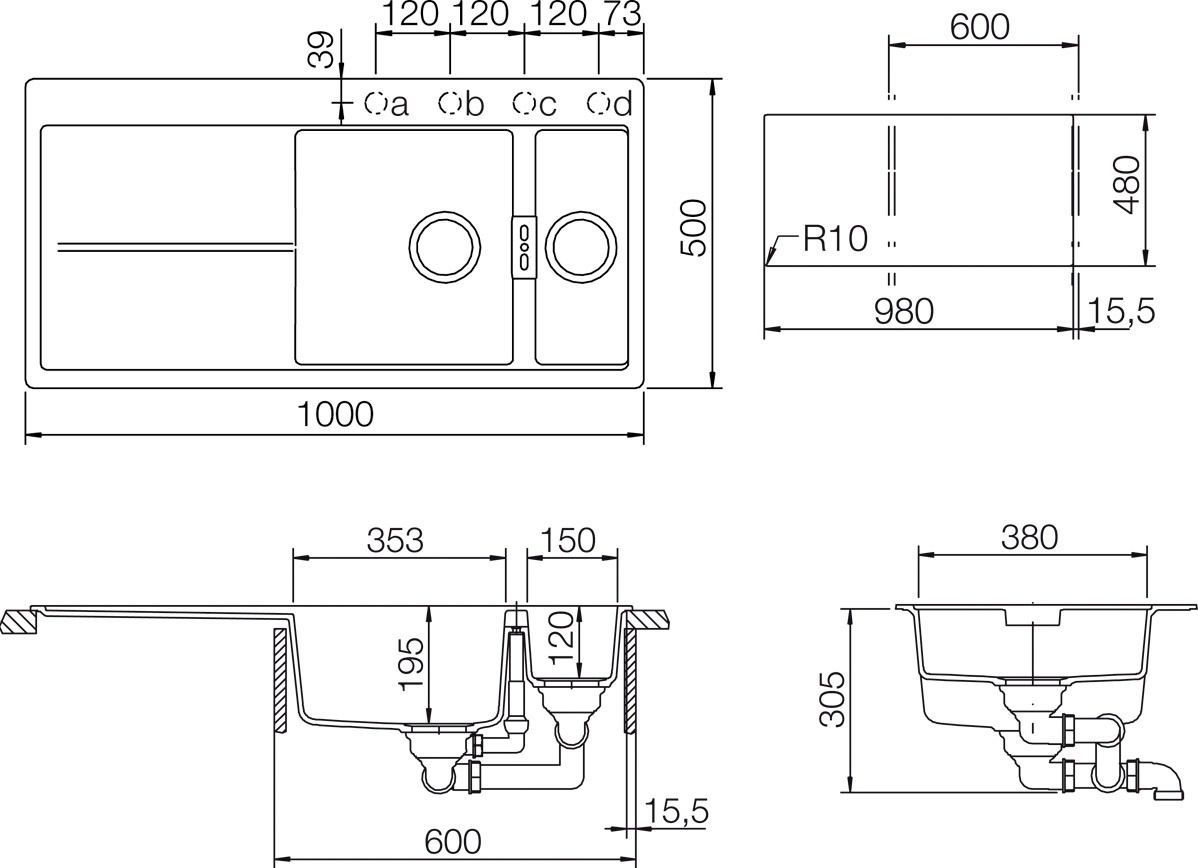 Мойка  Horizont 60D  Cristadur (монтаж в один уровень со столешницей) аворио 700099F - 2