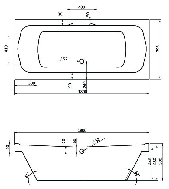 Акриловая ванна Santek Корсика 180x80 см  1.WH11.1.981 - 3