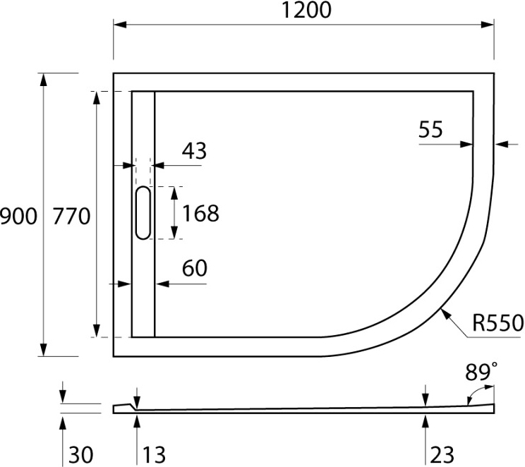 Поддон для душа Cezares Tray R550 120х90 см искусственный мрамор, L TRAY-AS-RH-120/90-550-30-W-L - 2