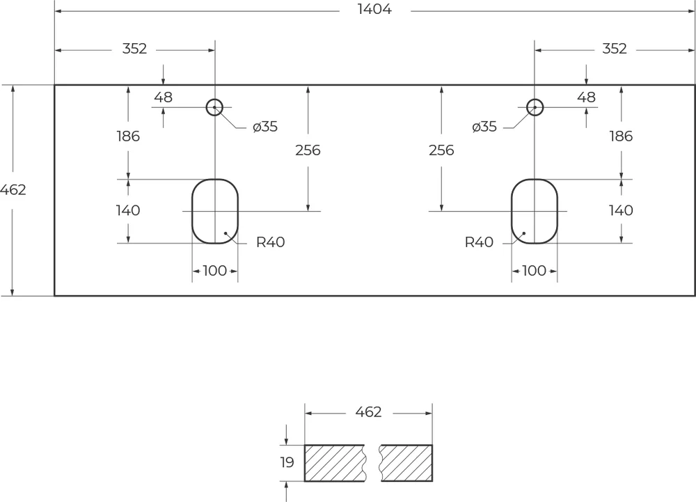 Столешница под раковину BelBagno с двумя отверстиями белый EK-140-2-BO-W0 - 3