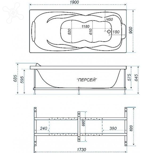 Акриловая ванна Triton Персей 190х90, Н0000025024 - 1