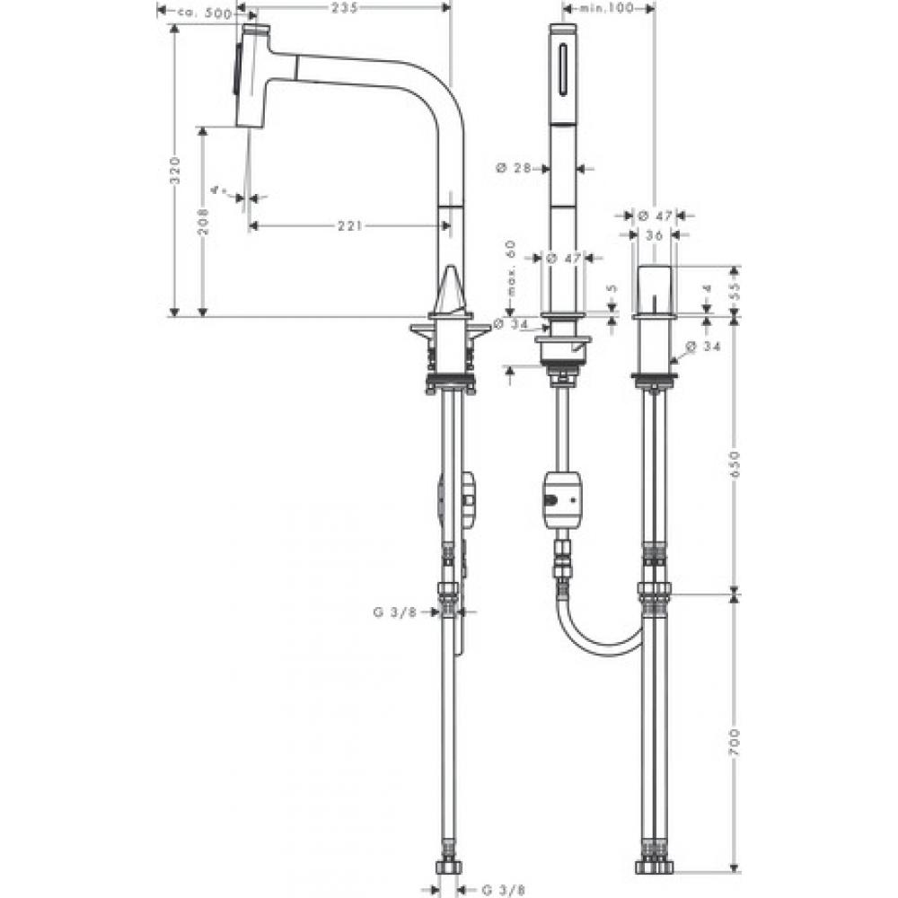 Кухонный смеситель Hansgrohe Metris Select M71 однорычажный, на 2 отверстия, с вытяжным изливом M7120-H200, хром 73819000 - 1