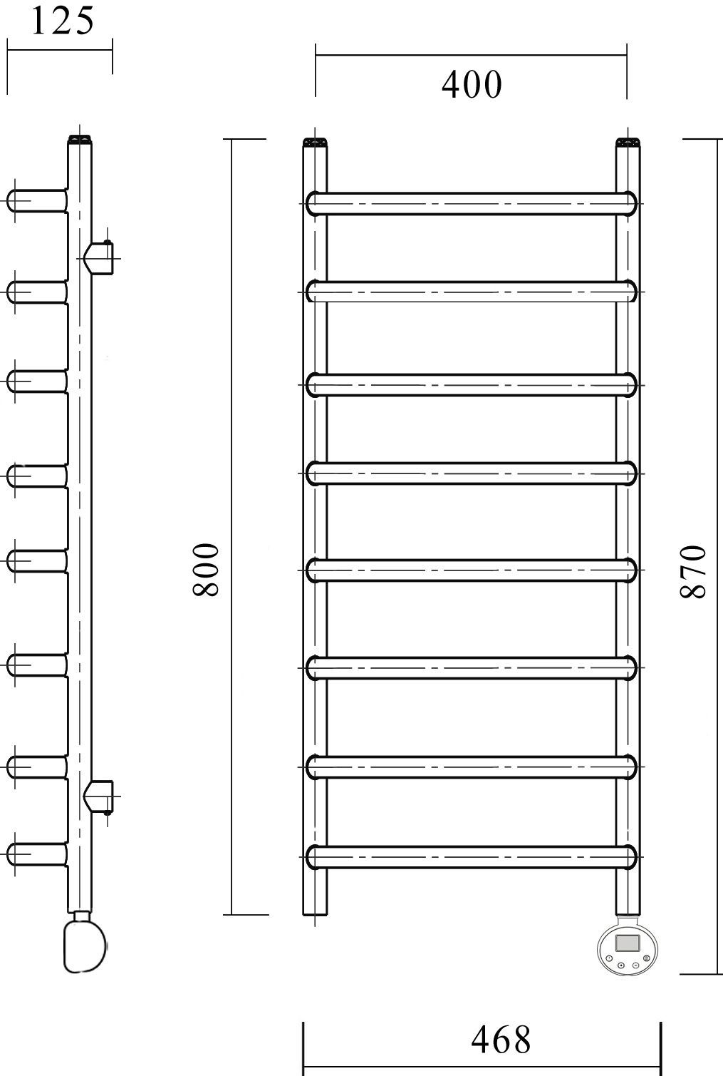 Полотенцесушитель электрический Domoterm Стефано П8 40x80, хром, R Стефано П8 400x800 ER - 3