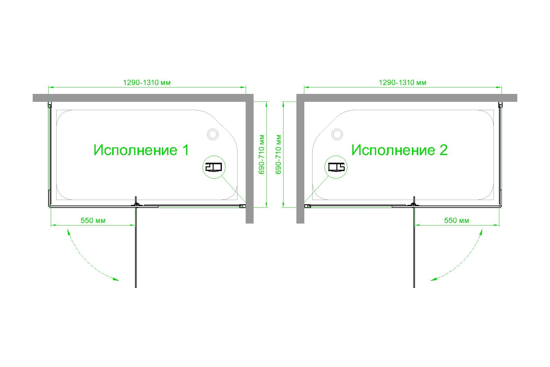 Душевой уголок Royal Bath HPVD 130х70 профиль черный стекло прозрачное RB7130HPVD-T-BL - 3