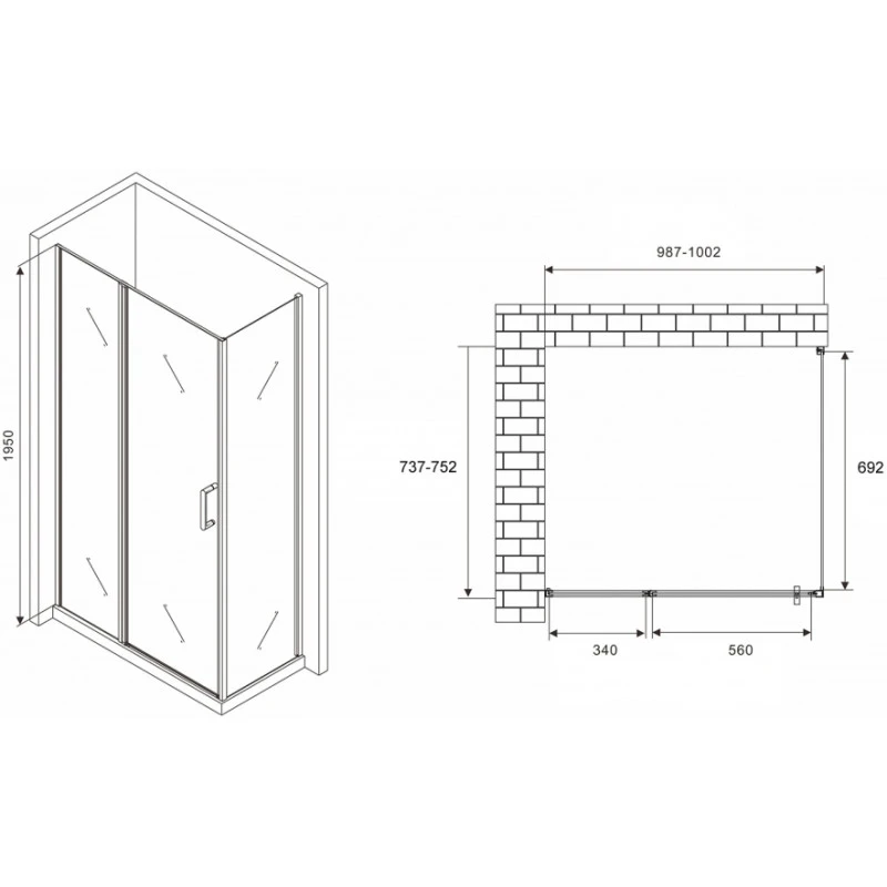 Душевой уголок Abber Sonnenstrand 100х75 черный стекло прозрачное AG04100BS-S75B - 1