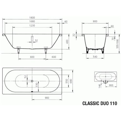 Стальная ванна Kaldewei Classic Duo 110 с покрытием Easy-Clean 180x80 291000013001 - 2