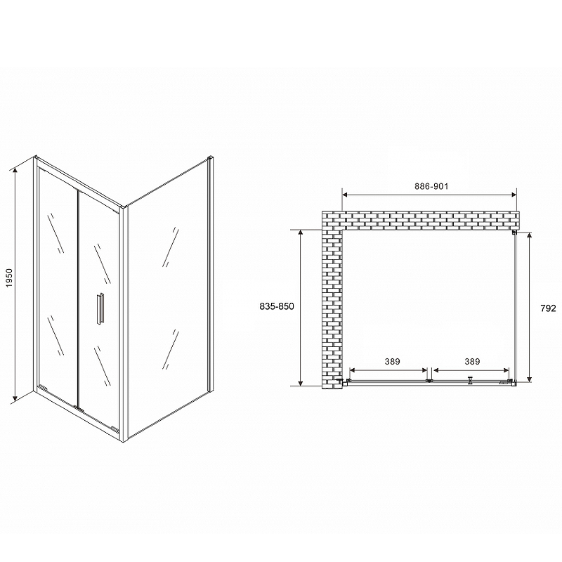 Душевой уголок Abber Sonnenstrand 90х85 черный стекло прозрачное AG07090B-S85B - 1