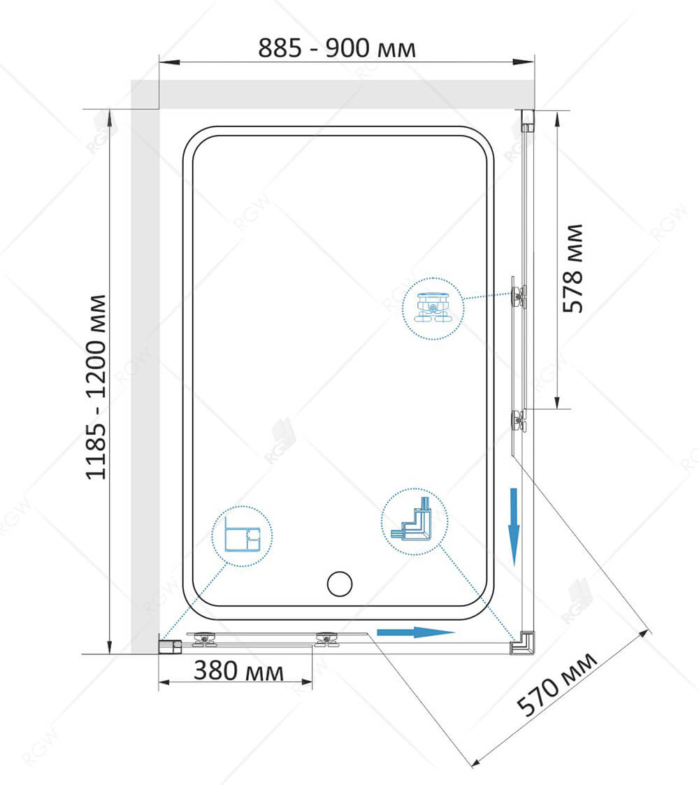 Душевой уголок RGW Classic CL-44-B (885-900)x(1185-1200)x1850, профиль черный 32094492-14 - 4