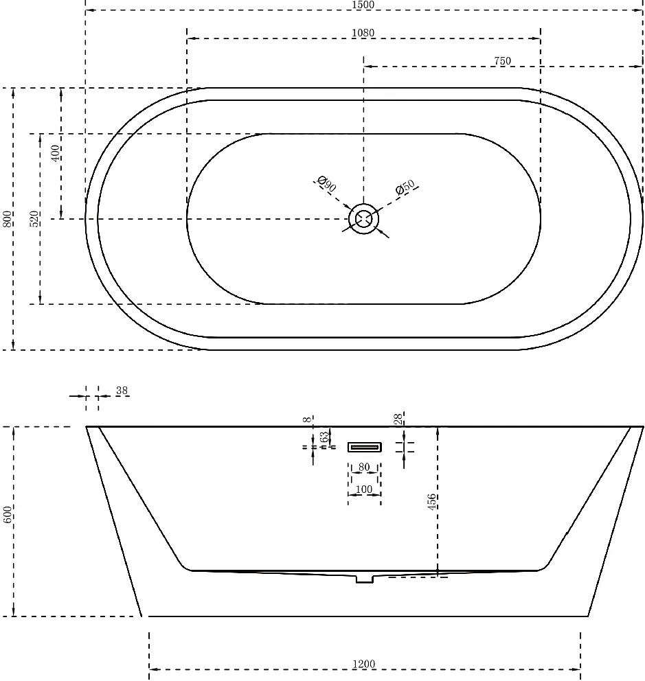 Акриловая ванна ABBER 150x80 белый  AB9203-1.5 - 3