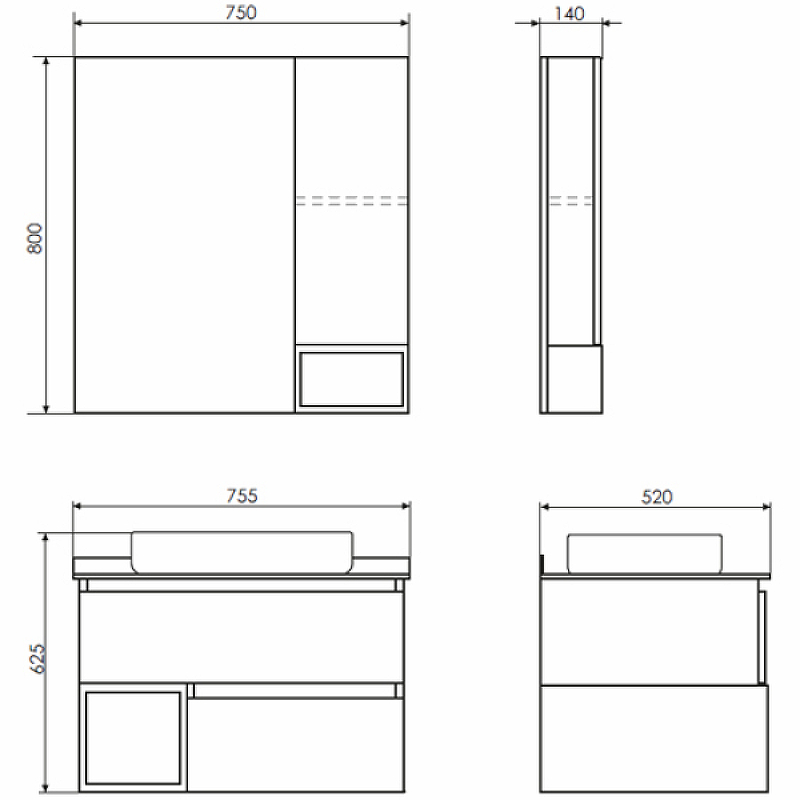 Тумба с раковиной Comforty Прага 75 дуб белый 00-00012790 - 4