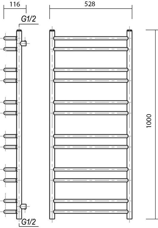 Полотенцесушитель электрический Domoterm Калипсо П12 50x100, хром, L Калипсо П12 500x1000 EL - 2