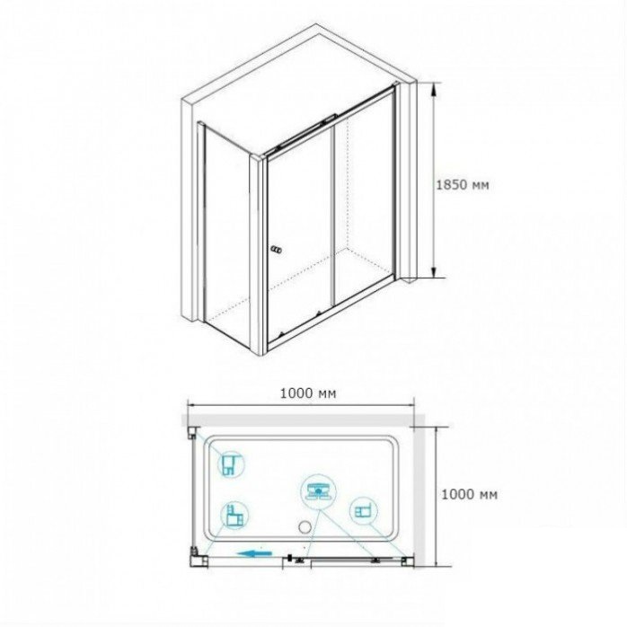 Душевой уголок RGW Classic CL-48-1 100x100 профиль хром стекло прозрачное 320948100-011 - 2