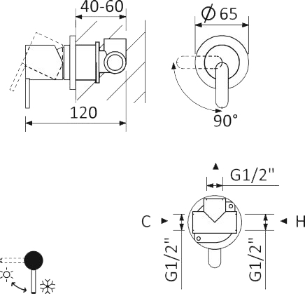 Смеситель Cezares Leaf DIM-01 С ВНУТРЕННЕЙ ЧАСТЬЮ, для душа LEAF-DIM-01 - 1