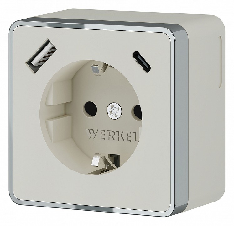 Розетка с заземлением, шторками и USB Werkel Gallant слоновая кость W5071703 - 0