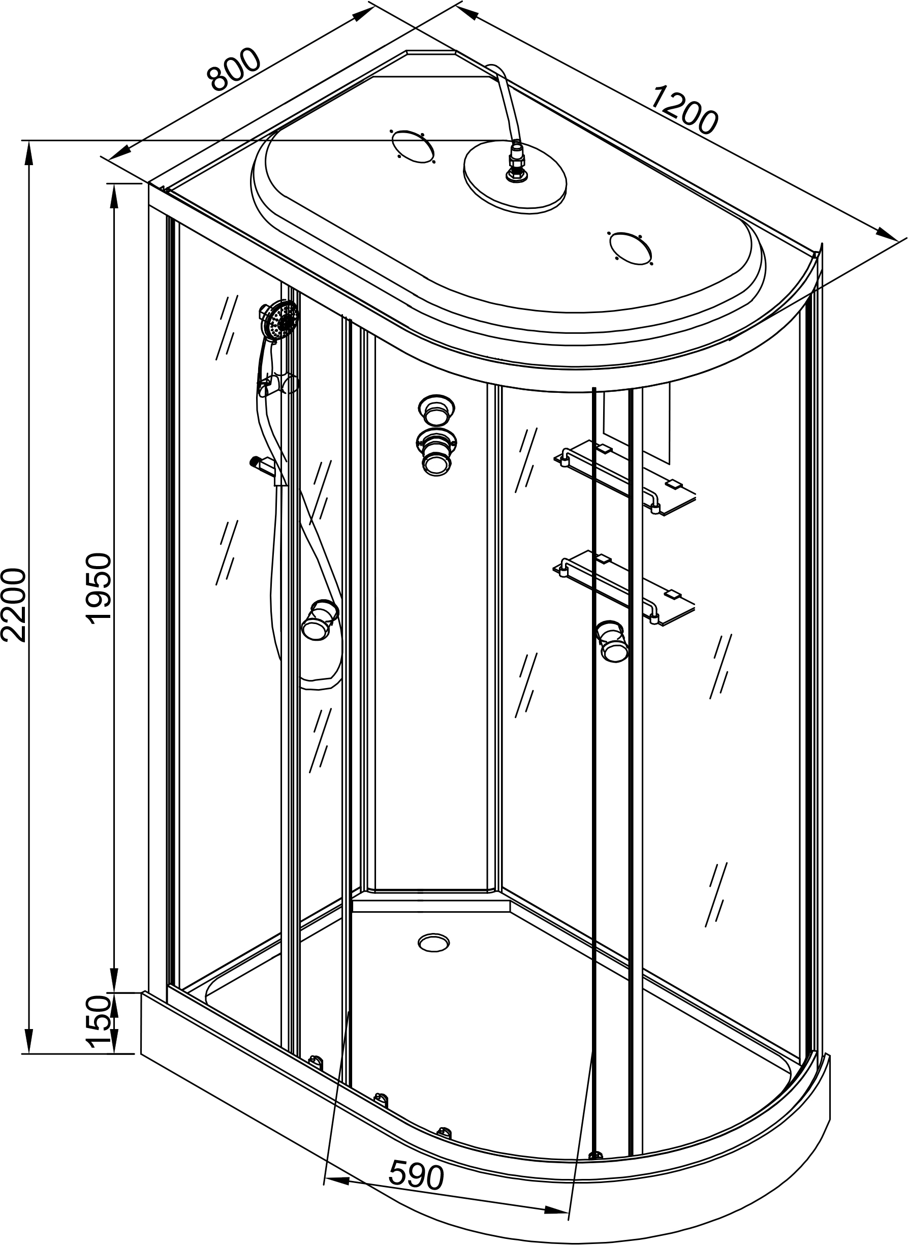 Душевая кабина Deto ЕМ 120х80  EM1512LLED - 7