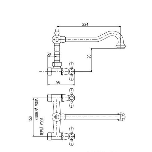 MK102.5/28Z MORAVA RETRO - смеситель кухонный настенный, ЦВЕТ ЗОЛОТО - 1