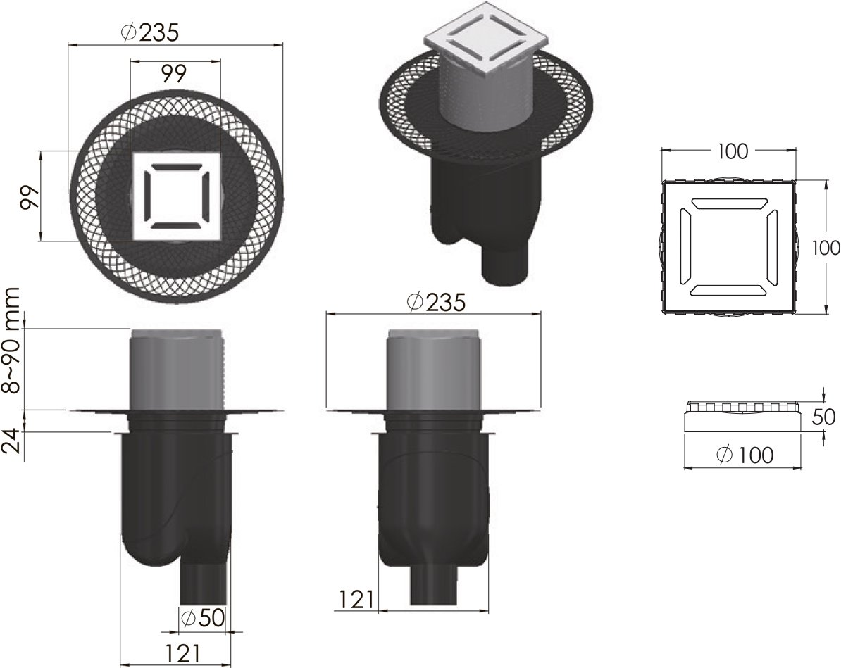 Душевой трап Berges Wasserhaus Platz Norma 10x10 см 090058 - 5