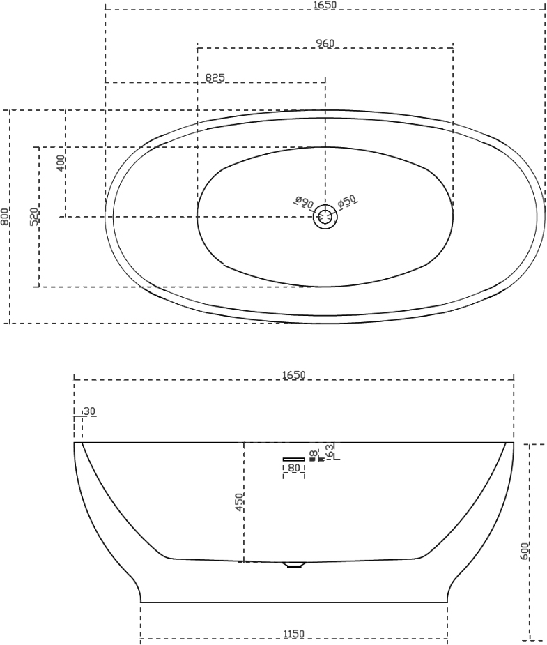 Акриловая ванна Abber 165x80 AB9207MB - 3